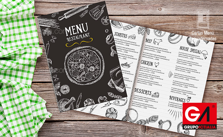 Diseño Gráfico · Impresión · Cartas Menú Restaurante · Libro Encuadernadas A4 Plastificadas
