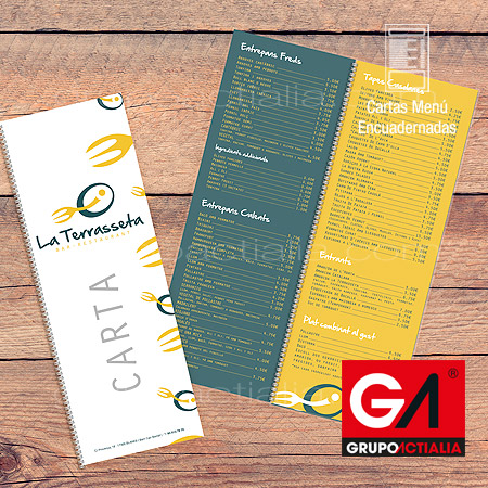 Diseño Gráfico · Impresión · Cartas Menú Restaurantes · Libro Encuadernadas A5-Largo Plastificado