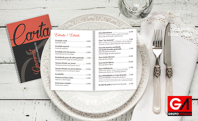 Diseño Gráfico · Impresión · Cartas Menú Restaurante · Libro Encuadernadas A6 Plastificadas