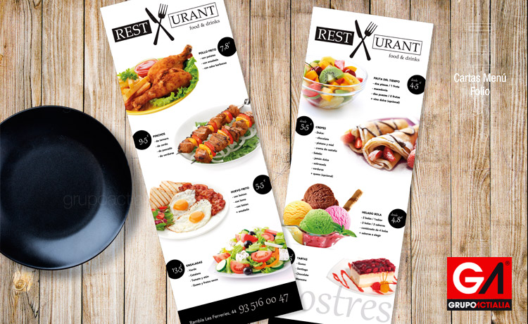 Diseño Gráfico · Impresión · Cartas Menú Restaurante · Folio A3 Estrecho