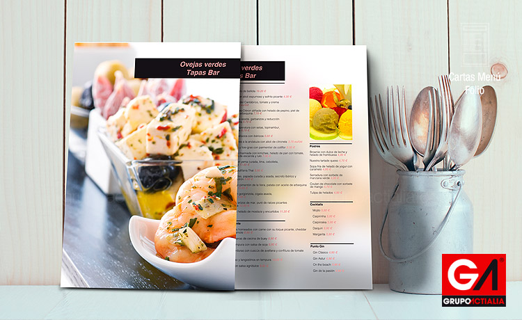 Diseño Gráfico · Impresión · Cartas Menú Restaurante · Folio A4