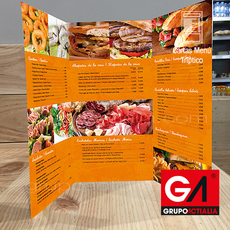 Diseño Gráfico · Impresión · Cartas Menú Restaurantes · Tríptico A3 Largo