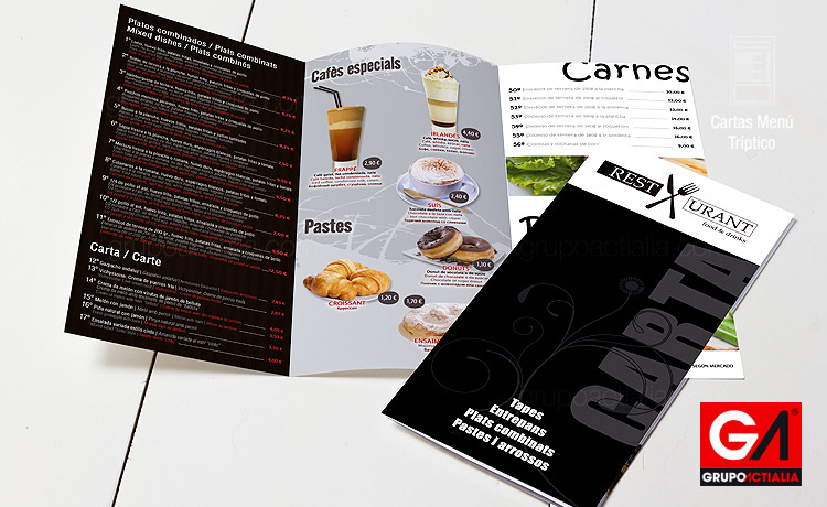 Diseño Gráfico · Impresión · Cartas Menú Restaurante · Tríptico A5 Largo