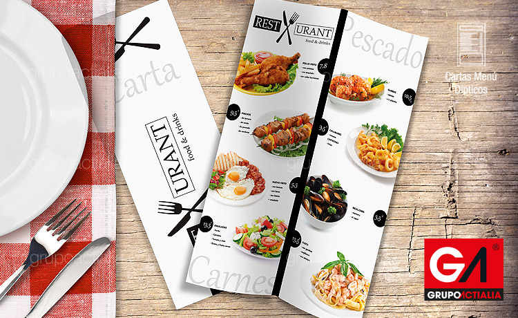 Diseño Gráfico · Impresión · Cartas Menú Restaurante · Dítptico A3 Estrecho