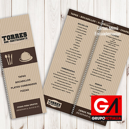 Diseño Gráfico · Impresión · Cartas Menú Restaurantes · Libro Encuadernadas A5-Largo Glasofonado Brillo
