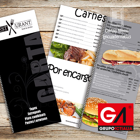 Diseño Gráfico · Impresión · Cartas Menú Restaurantes · Encuadernadas A5 Largo