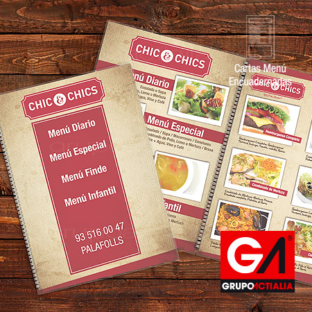 Diseño Gráfico · Impresión · Cartas Menú Restaurantes · Encuadernadas A5