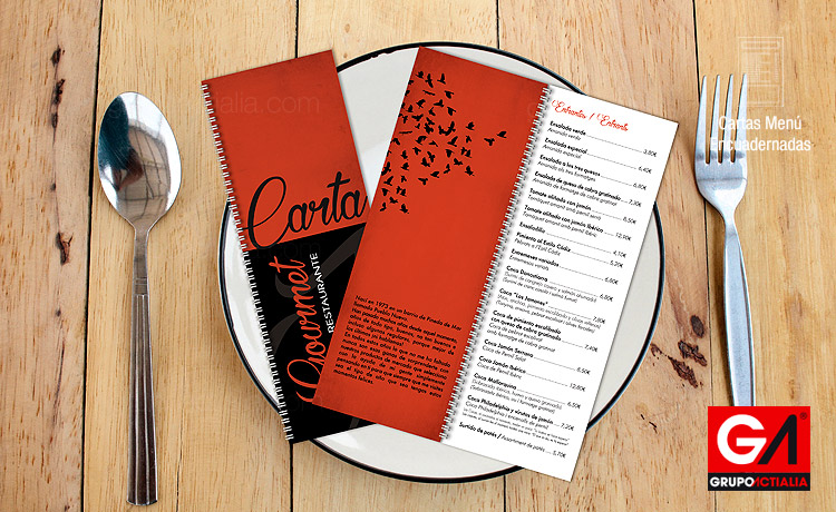 Diseño Gráfico · Impresión · Cartas Menú Restaurante · Libro Encuadernadas A6 Glasofonado Brillo