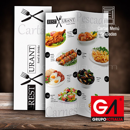 Diseño Gráfico · Impresión · Cartas Menú Restaurantes · Grapadas A3 Estrecho