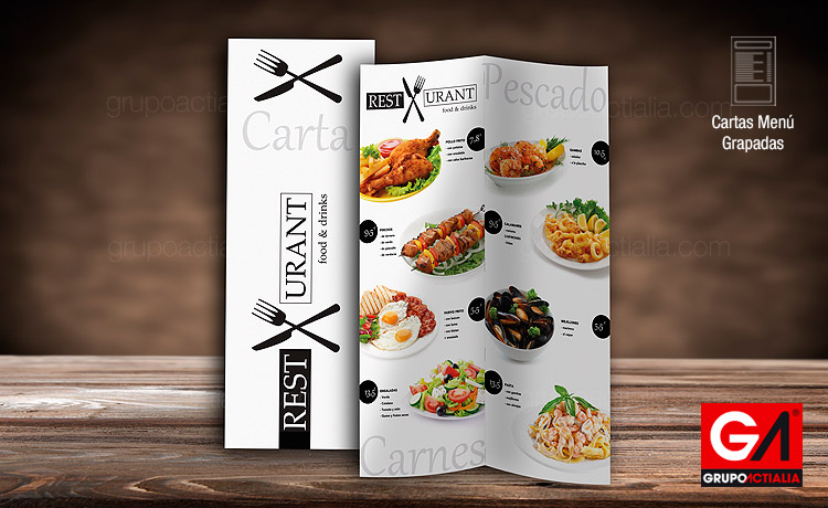 Diseño Gráfico · Impresión · Cartas Menú Restaurante · Grapadas A3 Estrecho