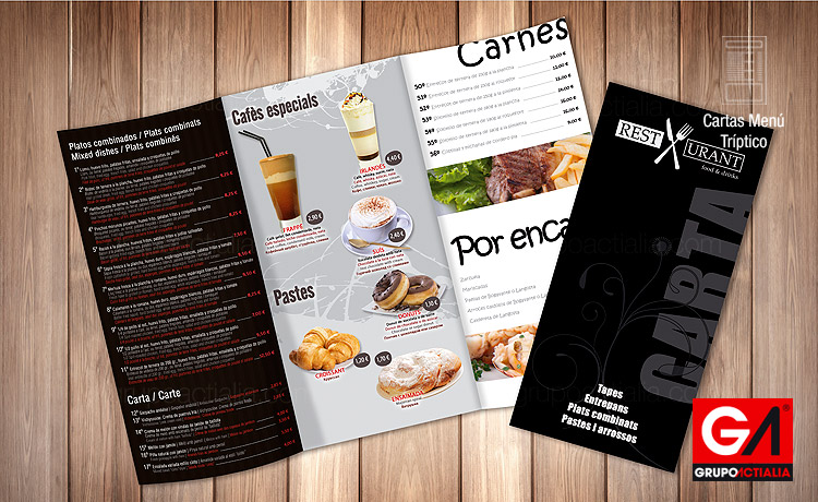 Diseño Gráfico · Impresión · Cartas Menú Restaurante · Tríptico A5